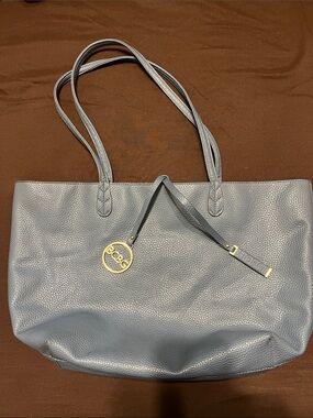 BCBG light Slate Blue Pebbled Leather Tote with Gold Logo Charm